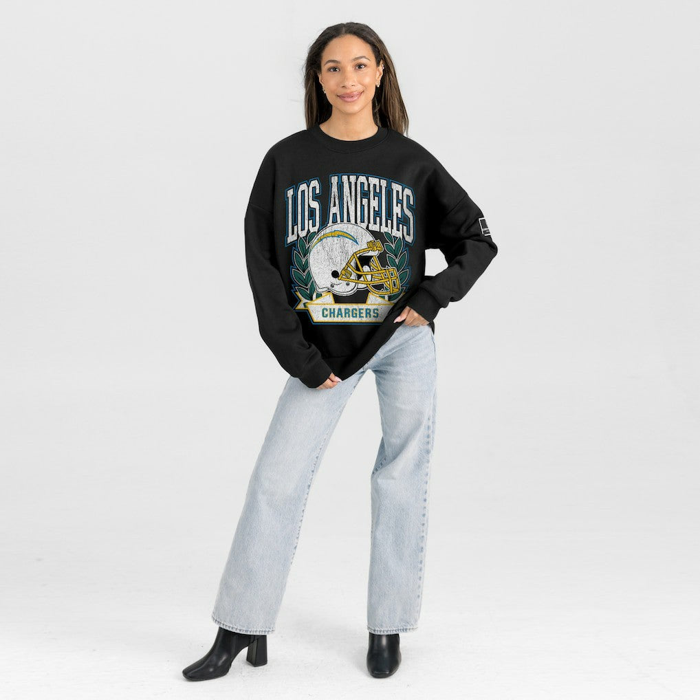 Los Angeles Chargers  Gameday Couture Women's Oversized Victory Lane Black Label Premium Fleece Sweatshirt