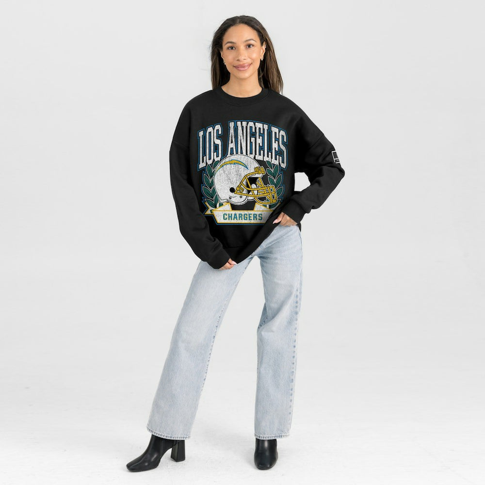 Los Angeles Chargers  Gameday Couture Women's Oversized Victory Lane Black Label Premium Fleece Sweatshirt