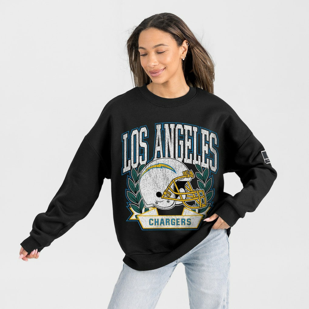 Los Angeles Chargers  Gameday Couture Women's Oversized Victory Lane Black Label Premium Fleece Sweatshirt