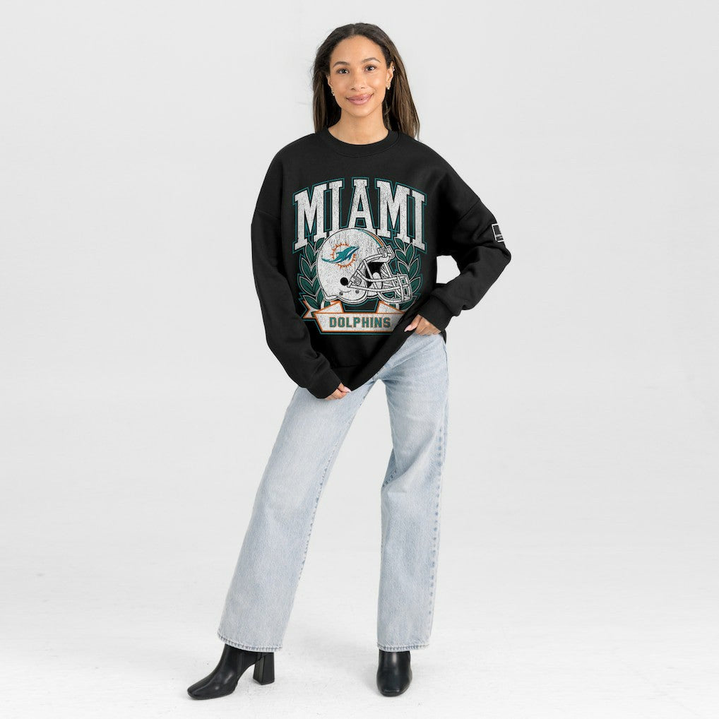 Miami Dolphins  Gameday Couture Women's Oversized Victory Lane Black Label Premium Fleece Sweatshirt