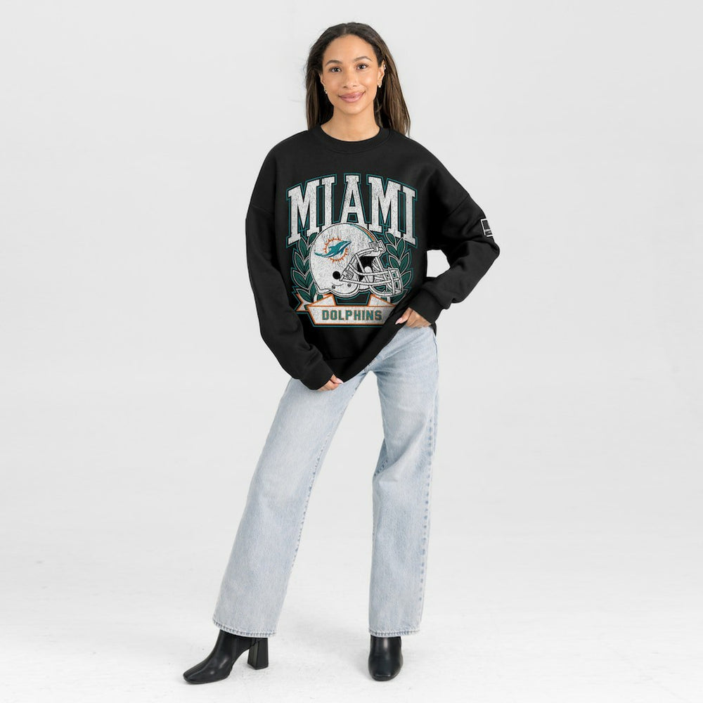 Miami Dolphins  Gameday Couture Women's Oversized Victory Lane Black Label Premium Fleece Sweatshirt