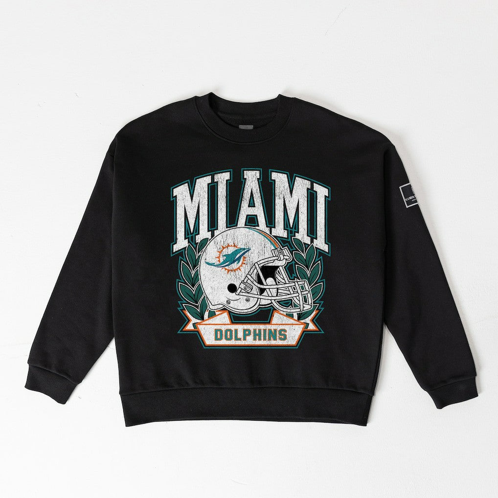 Miami Dolphins  Gameday Couture Women's Oversized Victory Lane Black Label Premium Fleece Sweatshirt
