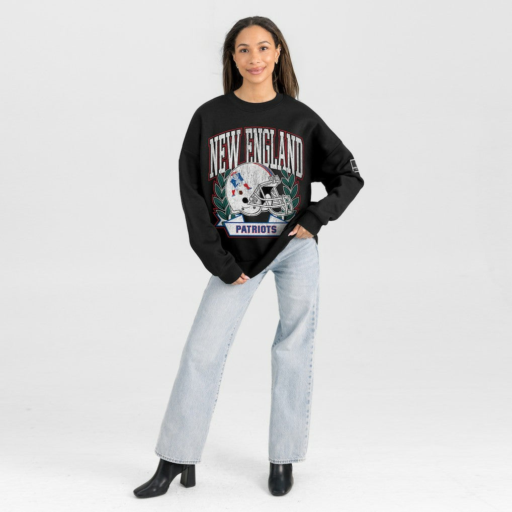 New England Patriots  Gameday Couture Women's Oversized Victory Lane Black Label Premium Fleece Sweatshirt