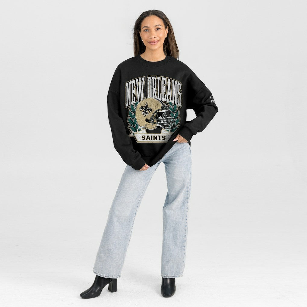 New Orleans Saints  Gameday Couture Women's Oversized Victory Lane Black Label Premium Fleece Sweatshirt
