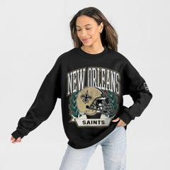 New Orleans Saints  Gameday Couture Women's Oversized Victory Lane Black Label Premium Fleece Sweatshirt