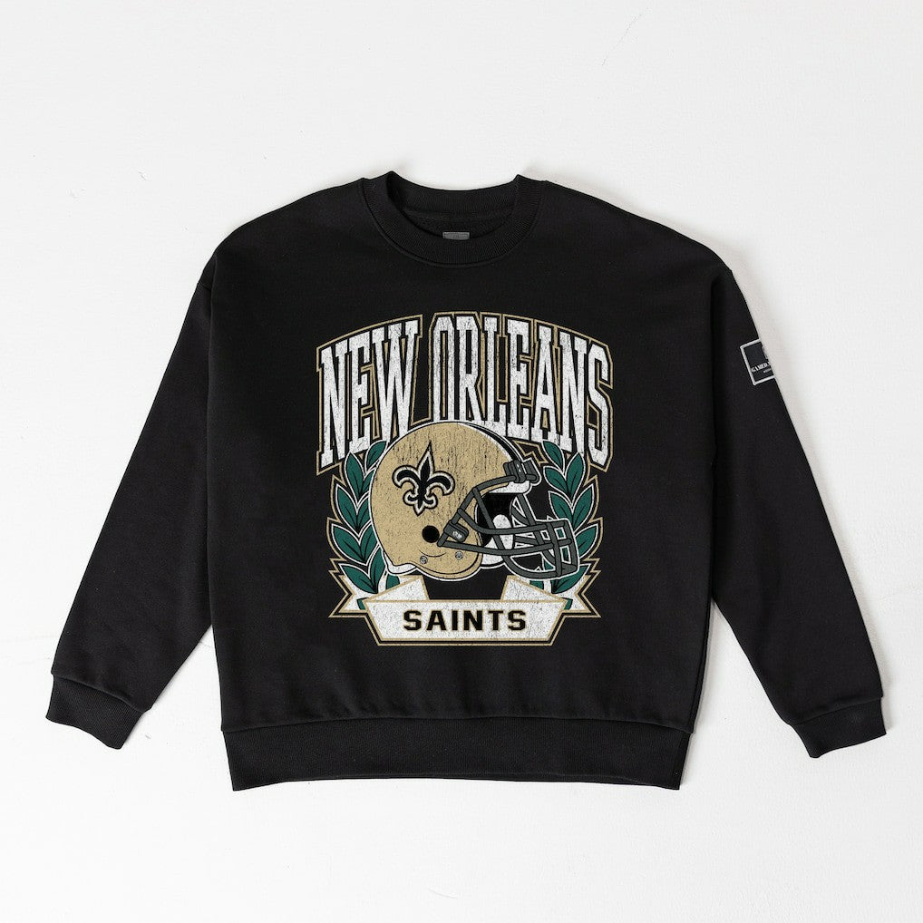 New Orleans Saints  Gameday Couture Women's Oversized Victory Lane Black Label Premium Fleece Sweatshirt