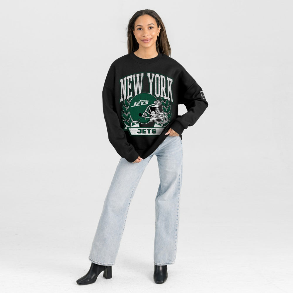 New York Jets  Gameday Couture Women's Oversized Victory Lane Black Label Premium Fleece Sweatshirt
