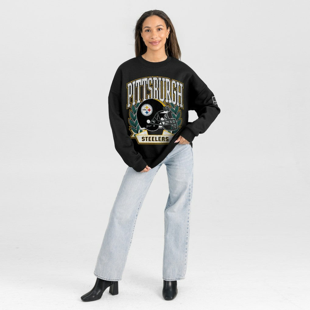 Pittsburgh Steelers  Gameday Couture Women's Oversized Victory Lane Black Label Premium Fleece Sweatshirt