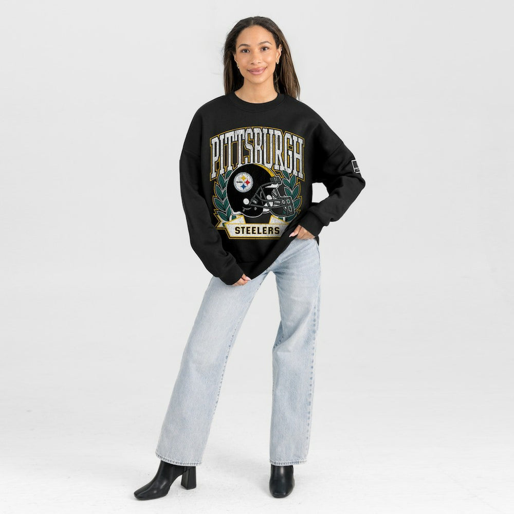 Pittsburgh Steelers  Gameday Couture Women's Oversized Victory Lane Black Label Premium Fleece Sweatshirt