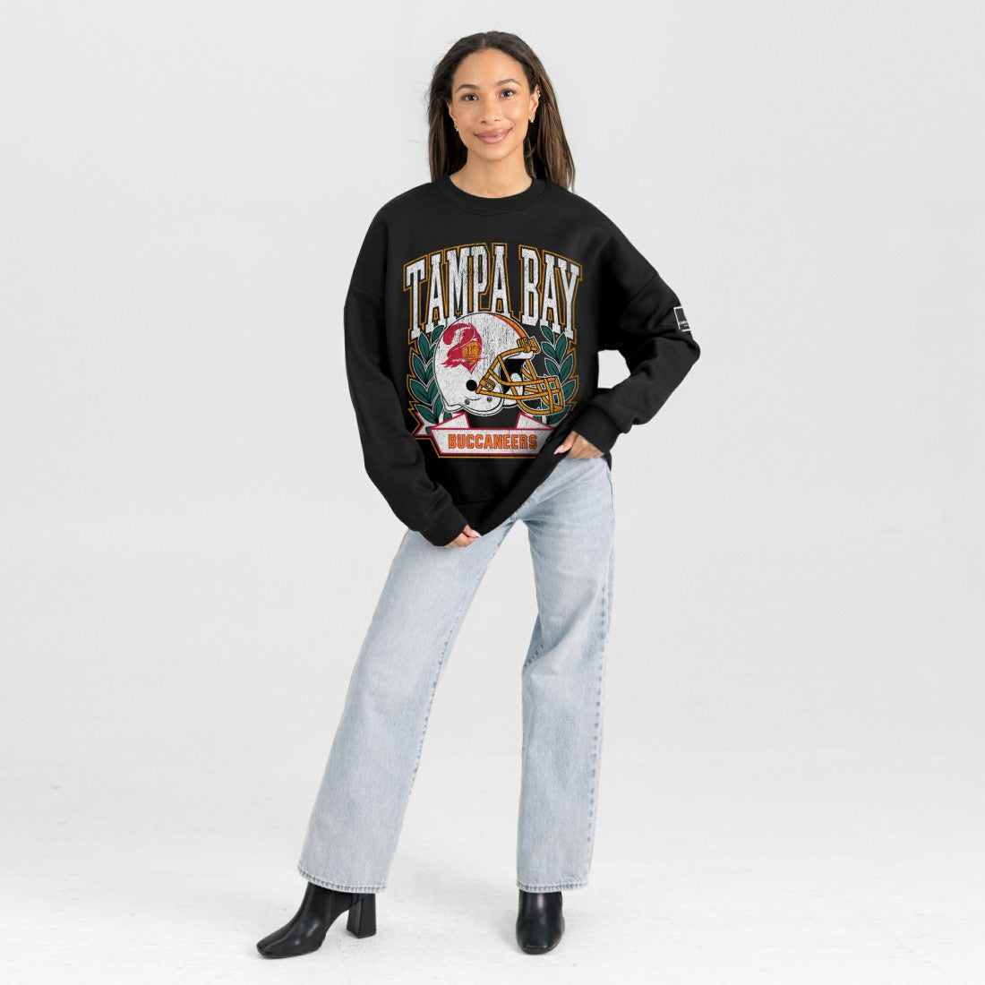 Tampa Bay Buccaneers  Gameday Couture Women's Oversized Victory Lane Black Label Premium Fleece Sweatshirt