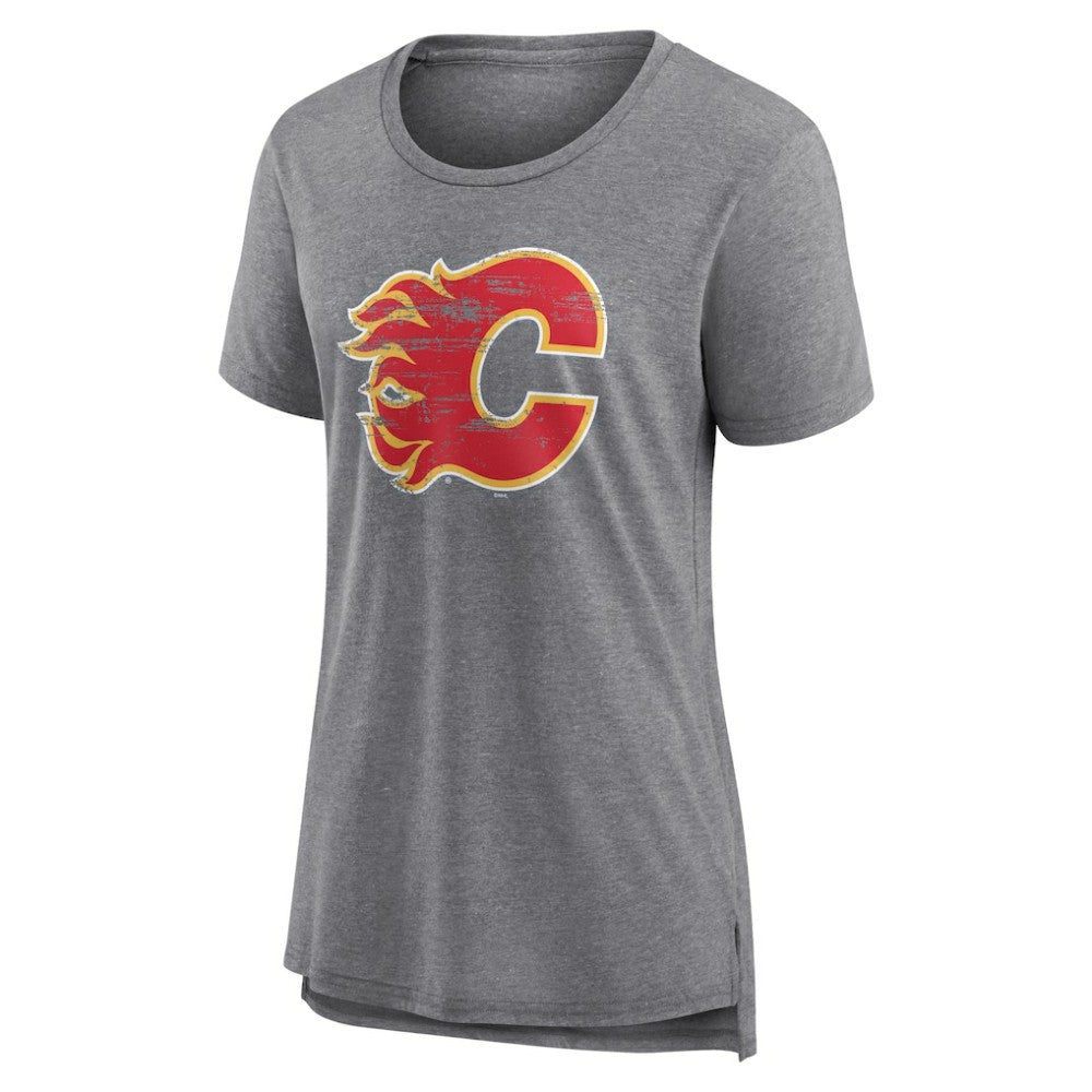 Calgary Flames Women's Heritage Custom Tri-Blend T-Shirt Outlet
