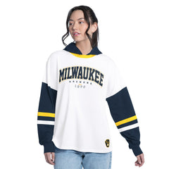 Milwaukee Brewers G-III 4Her by Carl Banks Women's Key Player Oversized Hooded Long Sleeve T-Shirt | MLB Discount