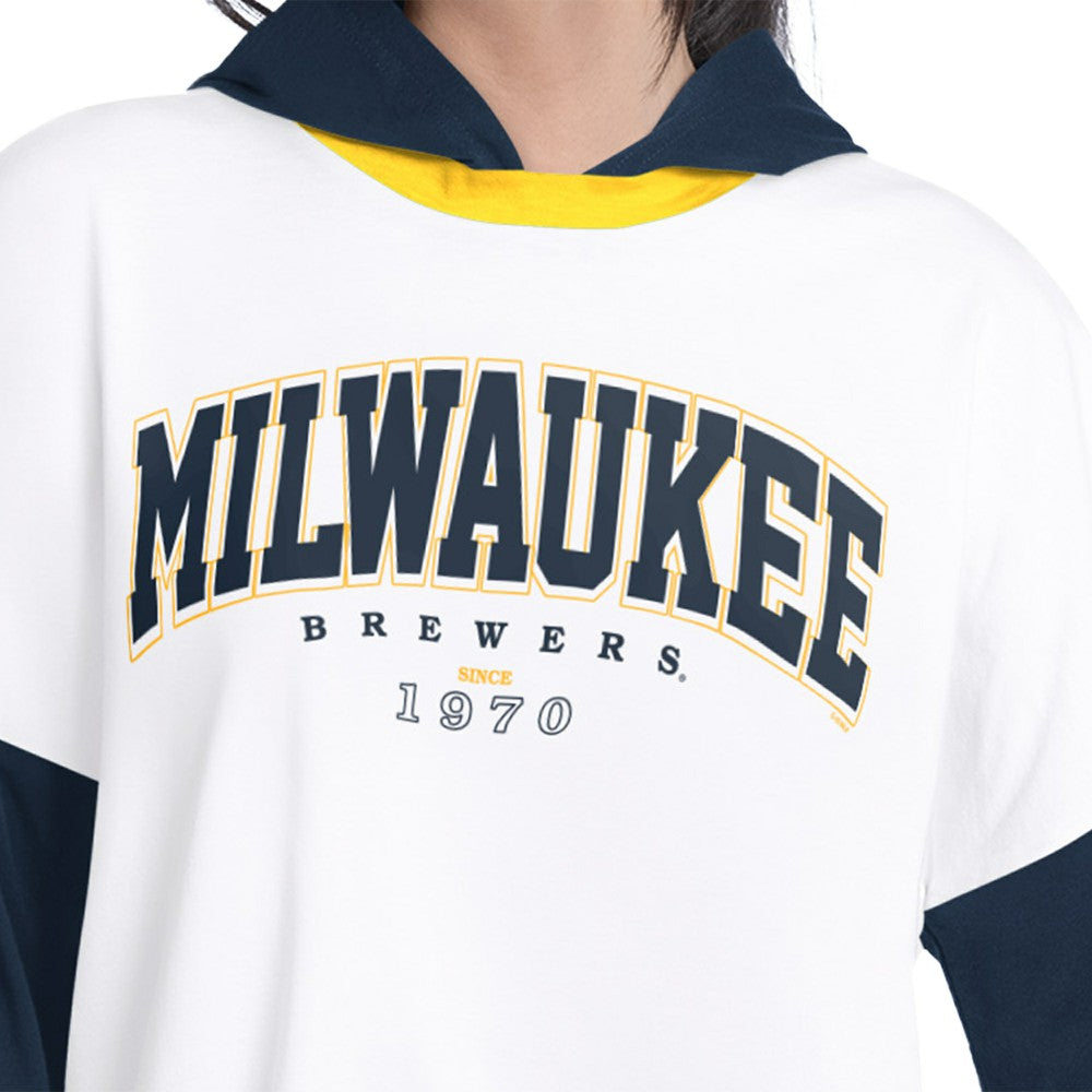Milwaukee Brewers G-III 4Her by Carl Banks Women's Key Player Oversized Hooded Long Sleeve T-Shirt | MLB Discount