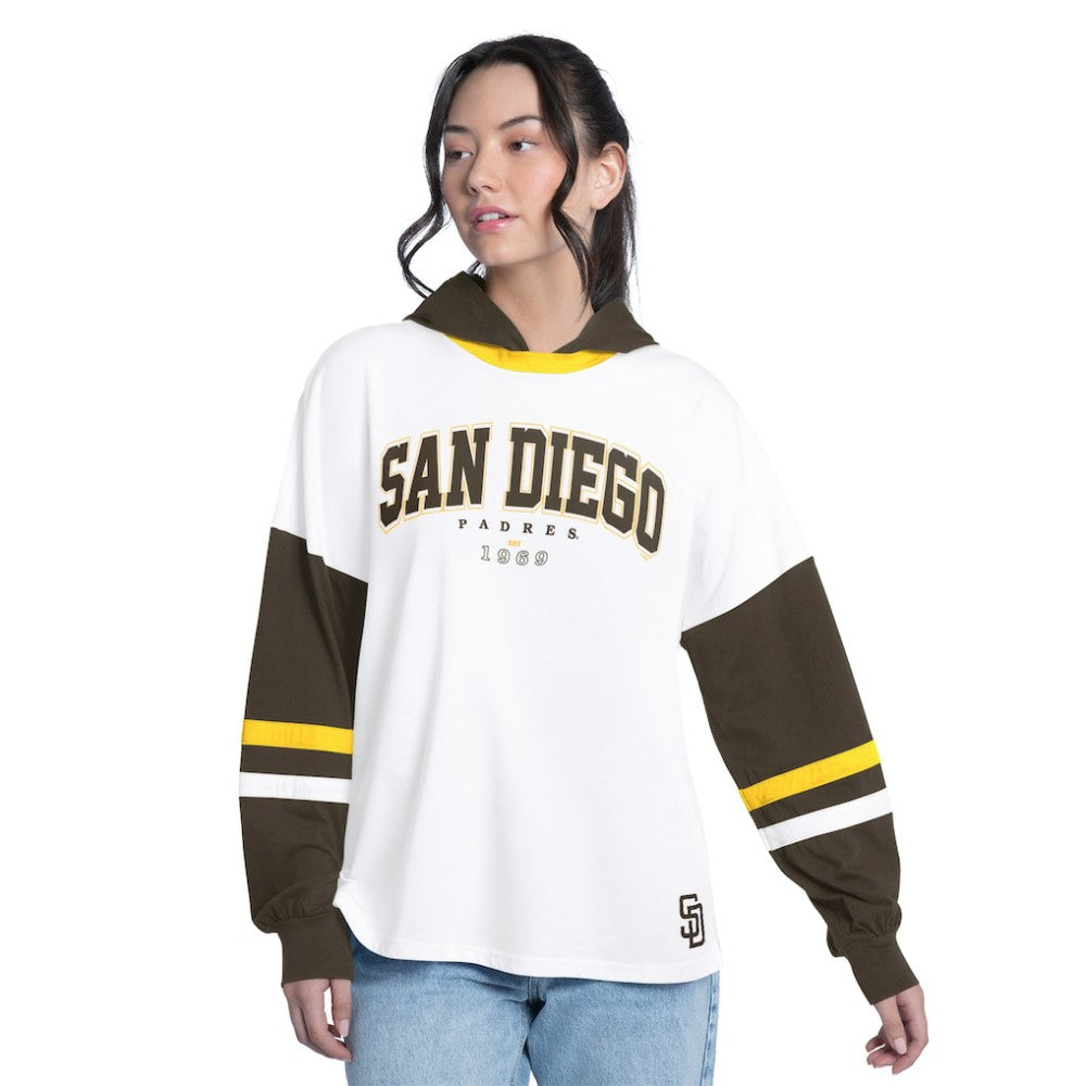San Diego Padres G-III 4Her by Carl Banks Women's Key Player Oversized Hooded Long Sleeve T-Shirt | MLB Discount