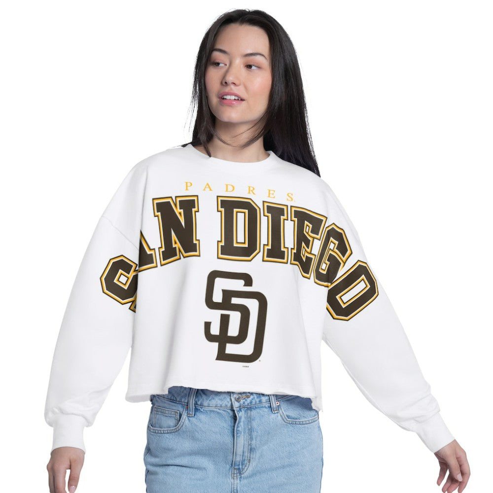 San Diego Padres G-III 4Her by Carl Banks Women's Bleachers Cropped Pullover Sweatshirt | MLB Discount