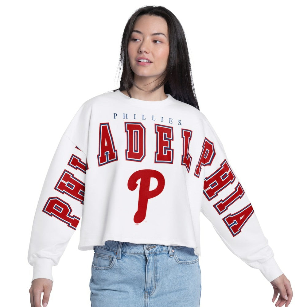Philadelphia Phillies G-III 4Her by Carl Banks Women's Bleachers Cropped Pullover Sweatshirt | MLB Sale