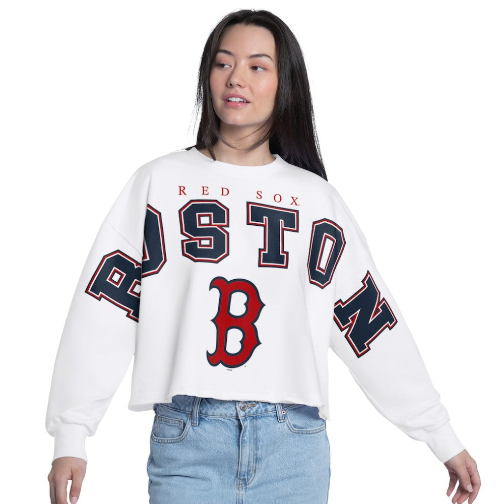 Boston Red Sox G-III 4Her by Carl Banks Women's Bleachers Cropped Pullover Sweatshirt | MLB Shop