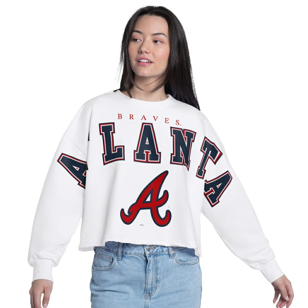 Atlanta Braves G-III 4Her by Carl Banks Women's Bleachers Cropped Pullover Sweatshirt | MLB Near me