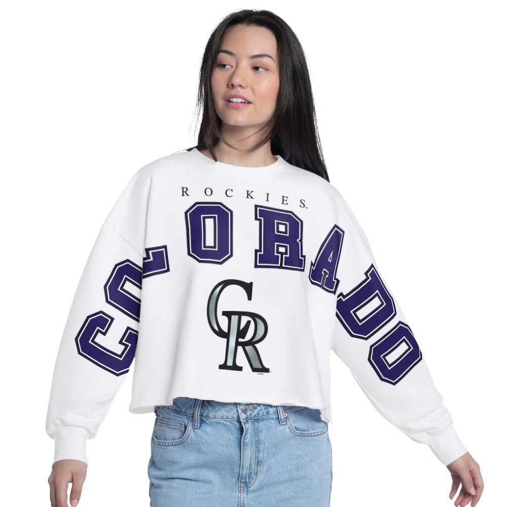 Colorado Rockies G-III 4Her by Carl Banks Women's Bleachers Cropped Pullover Sweatshirt | MLB Outlet
