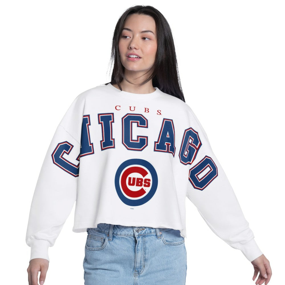 Chicago Cubs G-III 4Her by Carl Banks Women's Bleachers Cropped Pullover Sweatshirt | MLB Sale