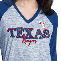 Texas Rangers G-III 4Her by Carl Banks Women's Speed Training 3/4-Sleeve Rhinestone V-Neck T-Shirt | MLB Sale
