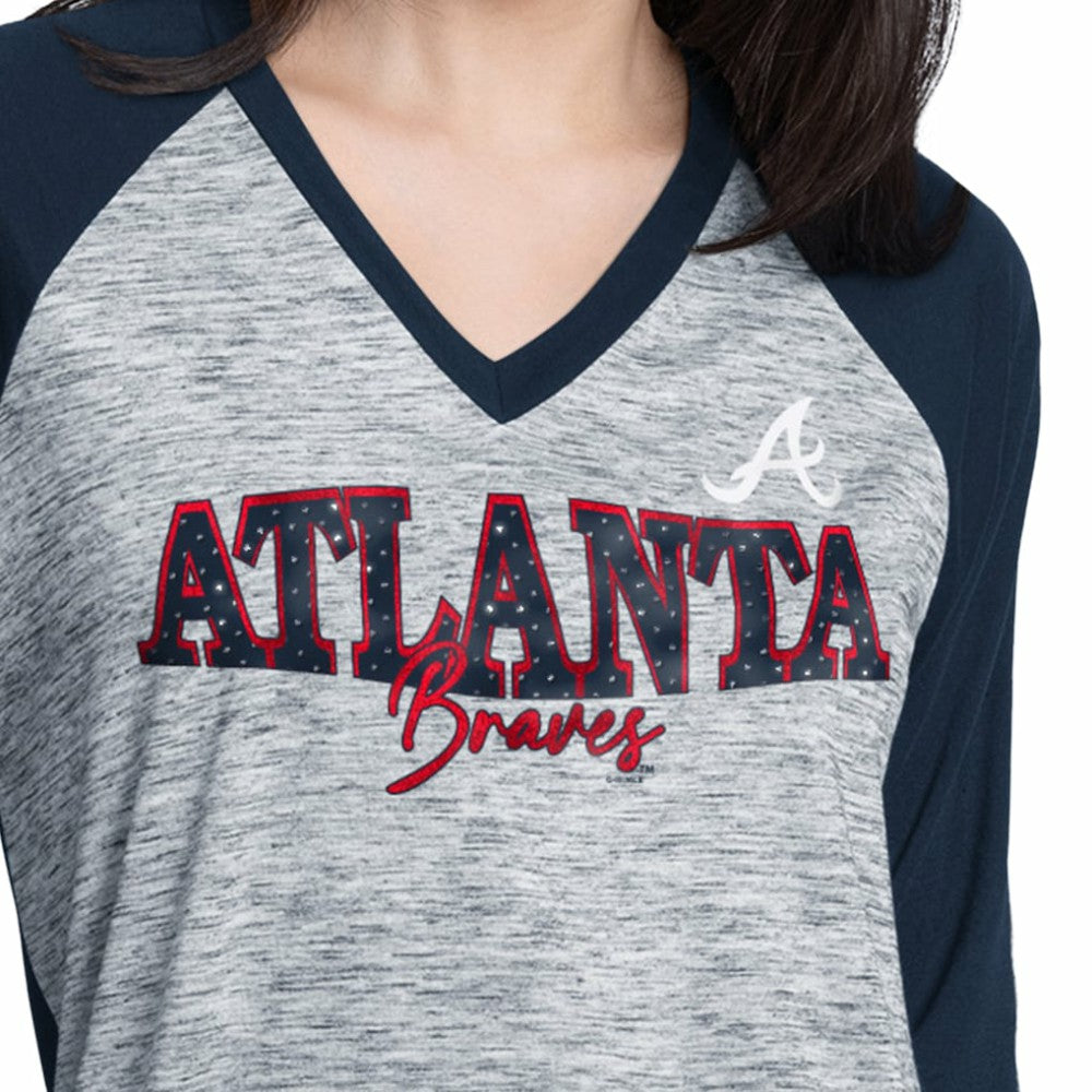 Atlanta Braves G-III 4Her by Carl Banks Women's Speed Training 3/4-Sleeve Rhinestone V-Neck T-Shirt | MLB Near me