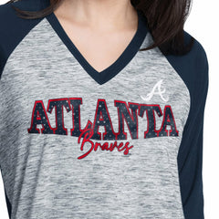 Atlanta Braves G-III 4Her by Carl Banks Women's Speed Training 3/4-Sleeve Rhinestone V-Neck T-Shirt | MLB Near me