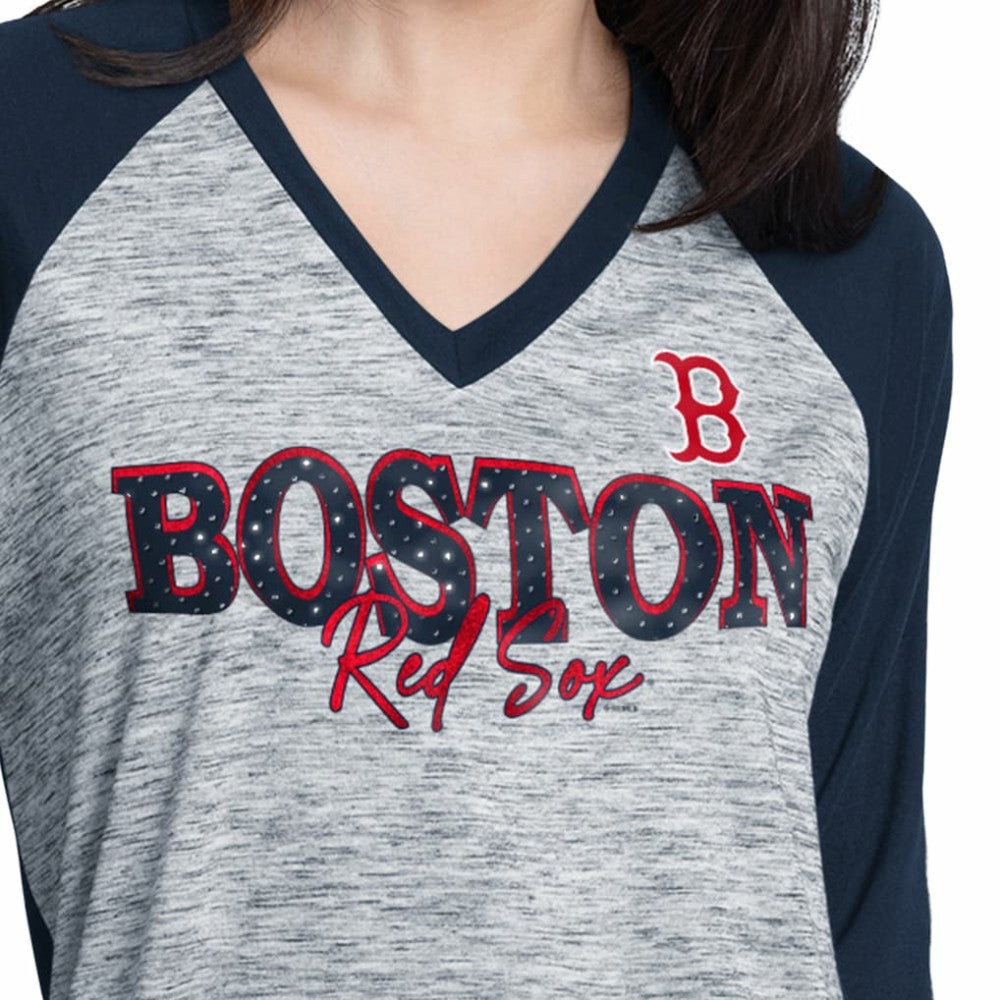 Boston Red Sox G-III 4Her by Carl Banks Women's Speed Training 3/4-Sleeve Rhinestone V-Neck T-Shirt | MLB Shop