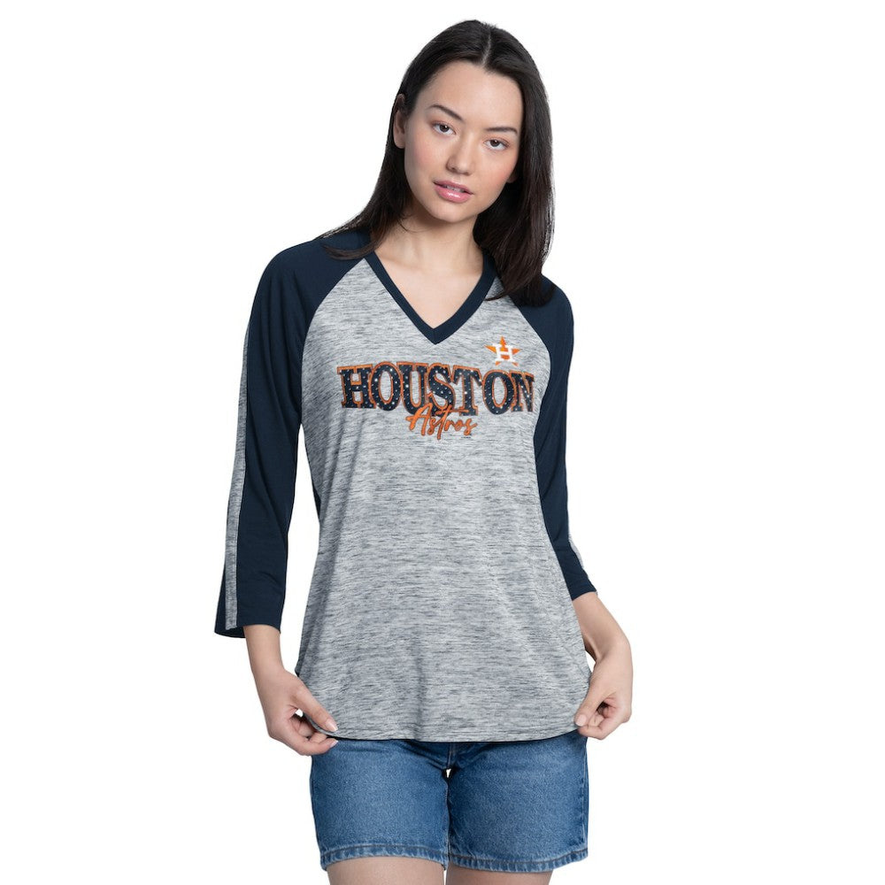 Houston Astros G-III 4Her by Carl Banks Women's Speed Training 3/4-Sleeve Rhinestone V-Neck T-Shirt | MLB On Sale