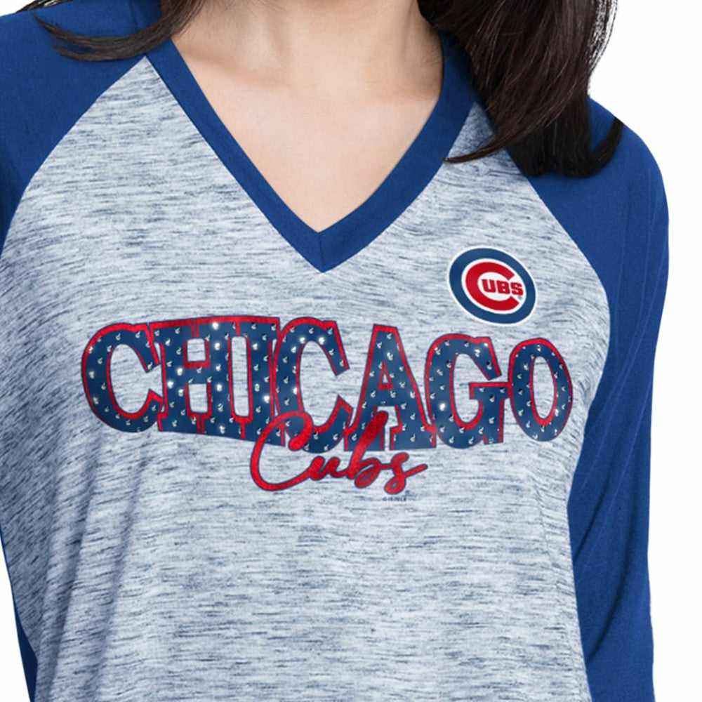 Chicago Cubs G-III 4Her by Carl Banks Women's Speed Training 3/4-Sleeve Rhinestone V-Neck T-Shirt | MLB Online