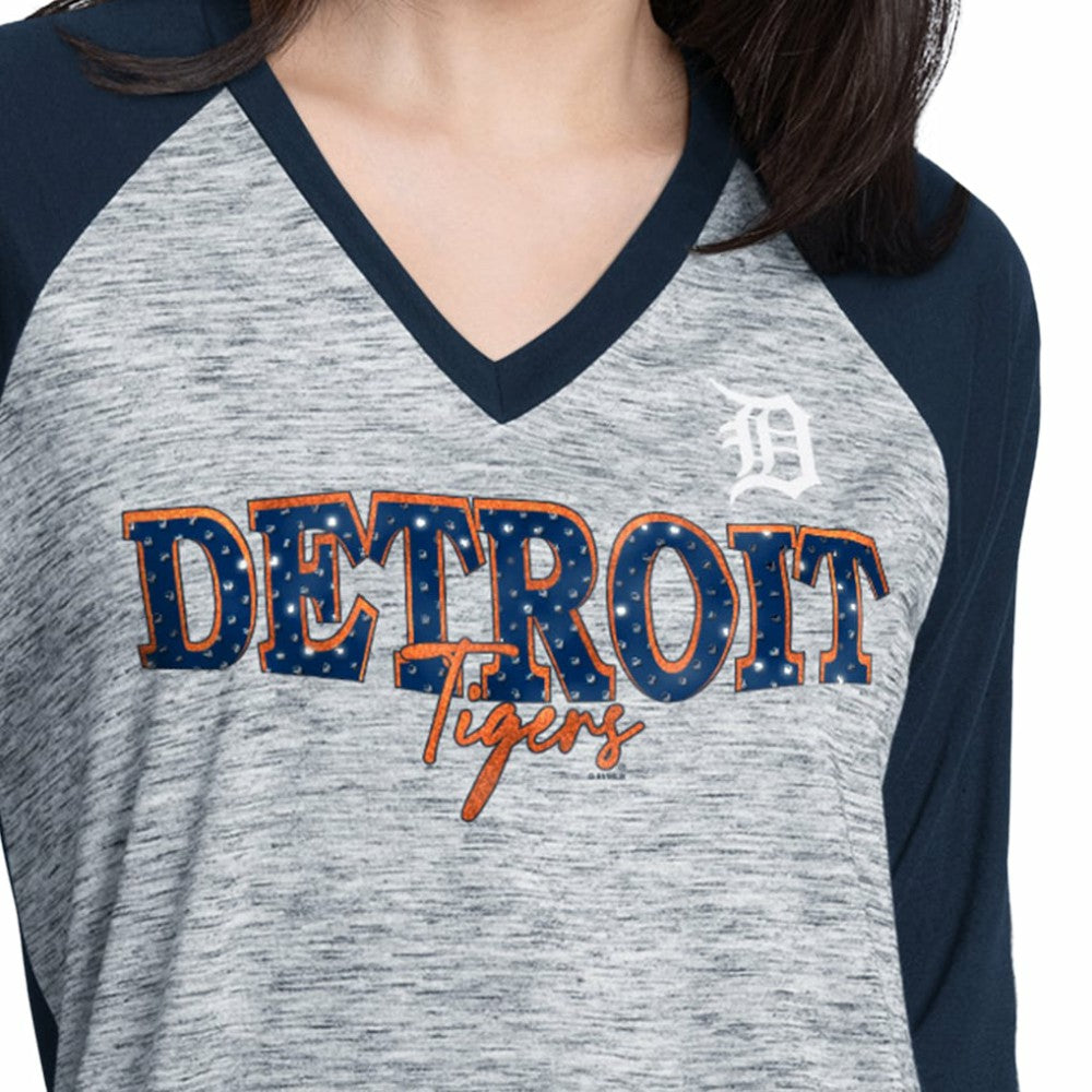 Detroit Tigers G-III 4Her by Carl Banks Women's Speed Training 3/4-Sleeve Rhinestone V-Neck T-Shirt | MLB Discount