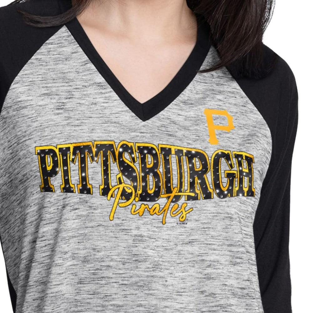 Pittsburgh Pirates G-III 4Her by Carl Banks Women's Speed Training 3/4-Sleeve Rhinestone V-Neck T-Shirt | MLB US