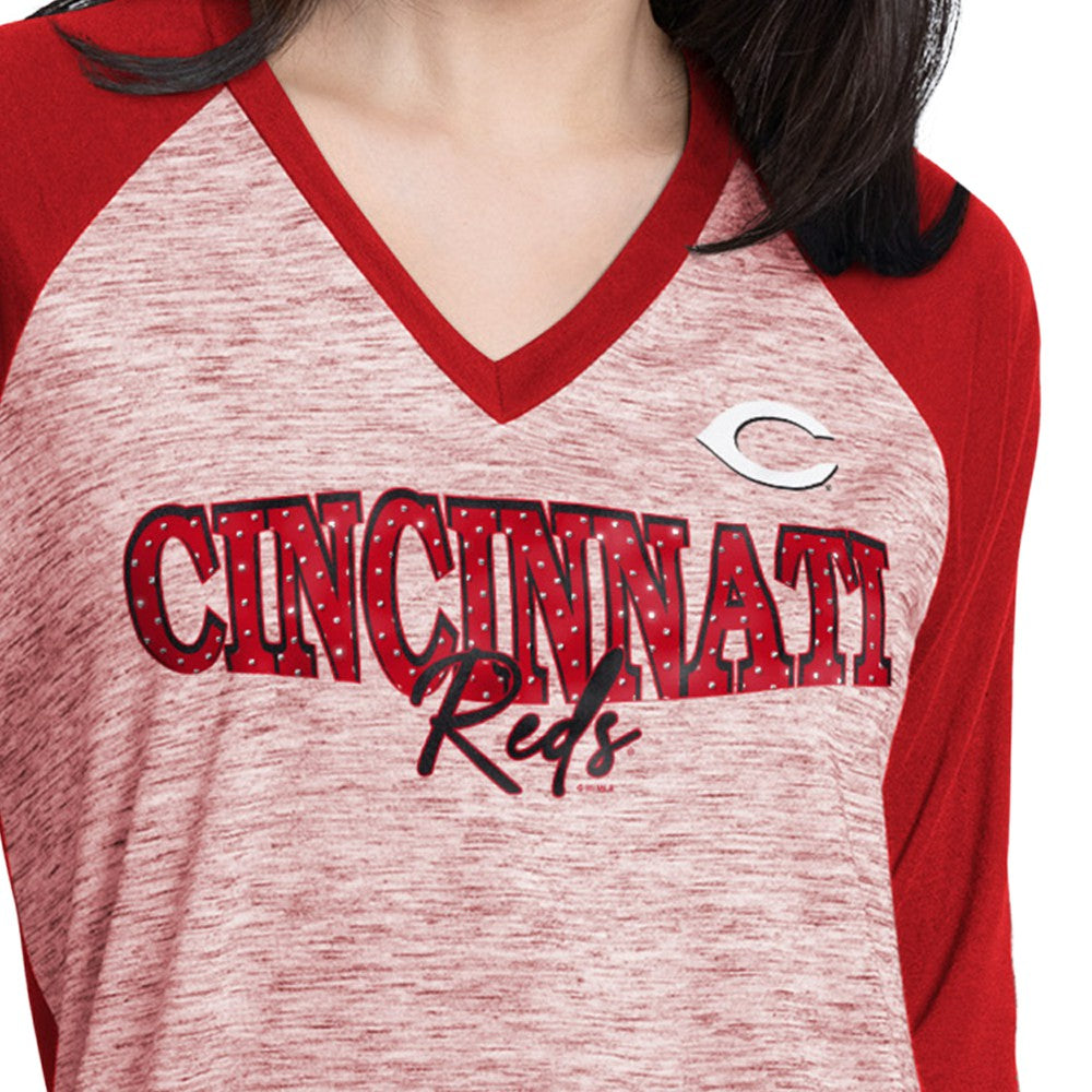 Cincinnati Reds G-III 4Her by Carl Banks Women's Speed Training 3/4-Sleeve Rhinestone V-Neck T-Shirt | MLB Online