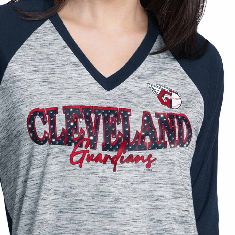 Cleveland Guardians G-III 4Her by Carl Banks Women's Speed Training 3/4-Sleeve Rhinestone V-Neck T-Shirt | MLB Online