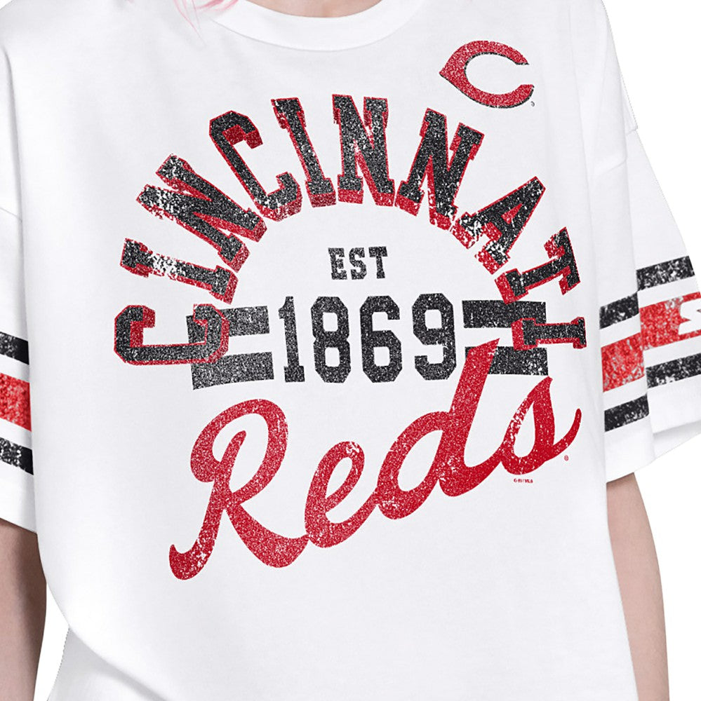 Cincinnati Reds Starter Women's Cropped Hurry Up Offense T-Shirt | MLB Discount