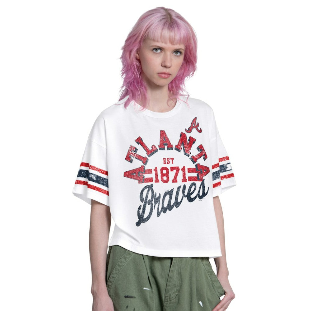 Atlanta Braves Starter Women's Cropped Hurry Up Offense T-Shirt | MLB Discount