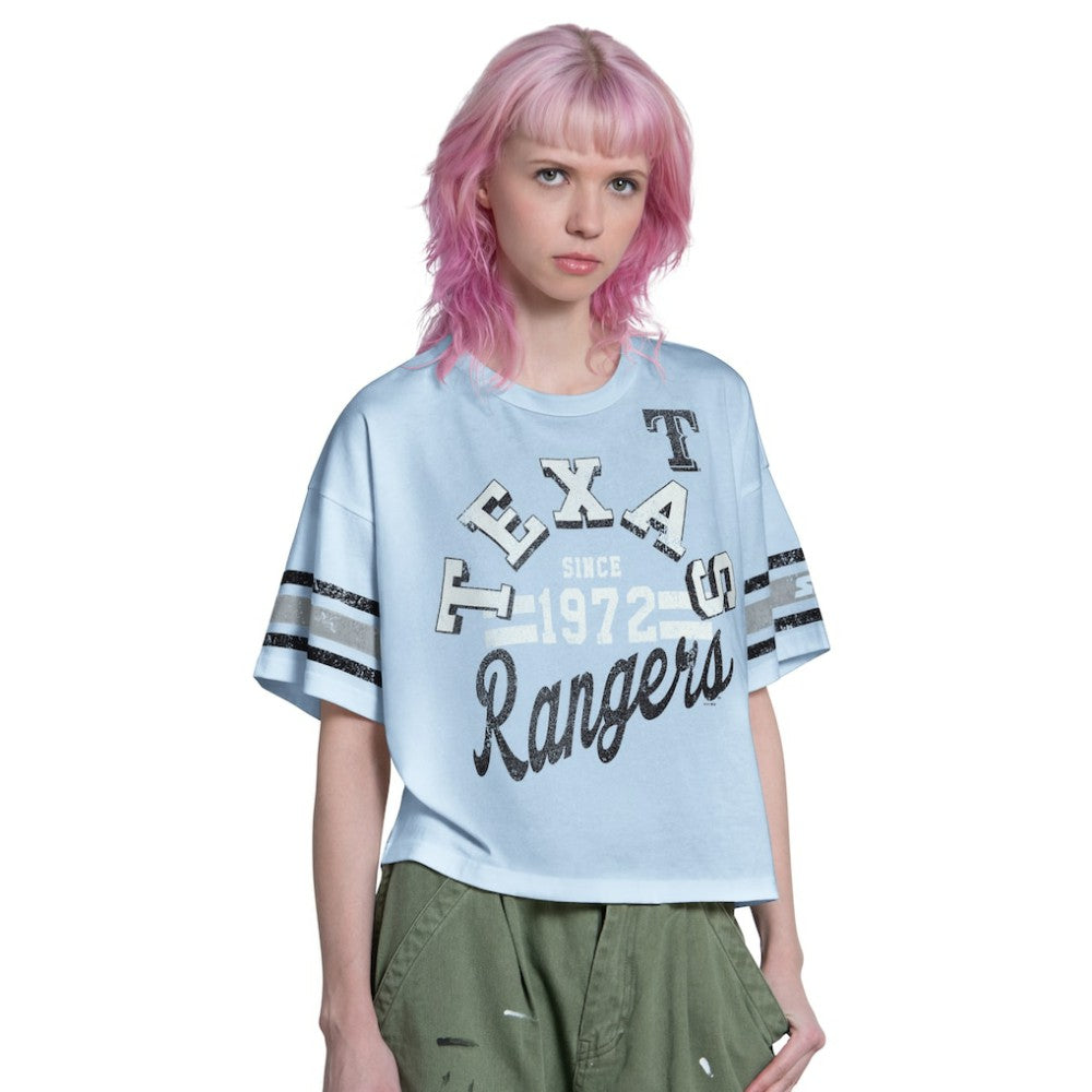 Texas Rangers Starter Women's Cropped Hurry Up Offense T-Shirt | MLB On Sale
