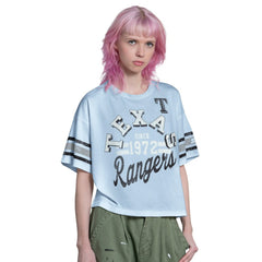 Texas Rangers Starter Women's Cropped Hurry Up Offense T-Shirt | MLB On Sale