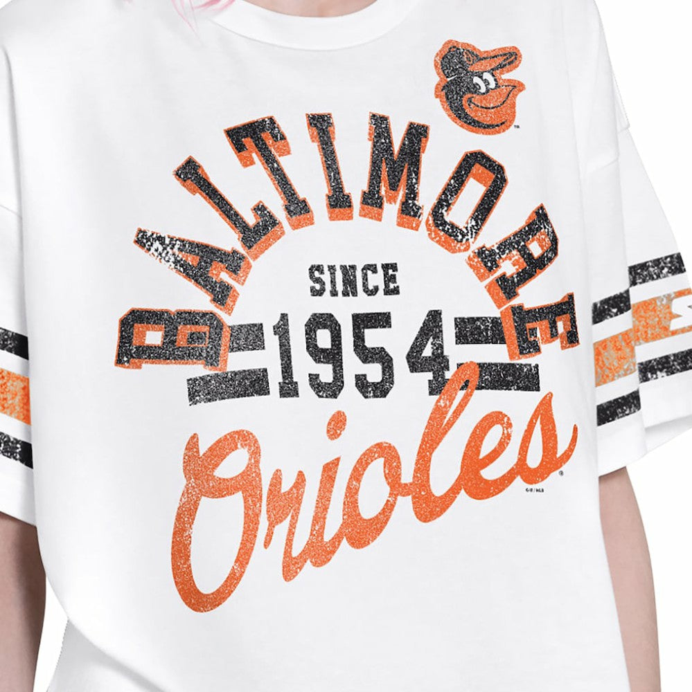 Baltimore Orioles Starter Women's Cropped Hurry Up Offense T-Shirt | MLB Outlet