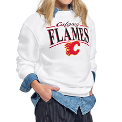 Calgary Flames Starter Women's Arch Stripe Fleece Sweatshirt For Sale