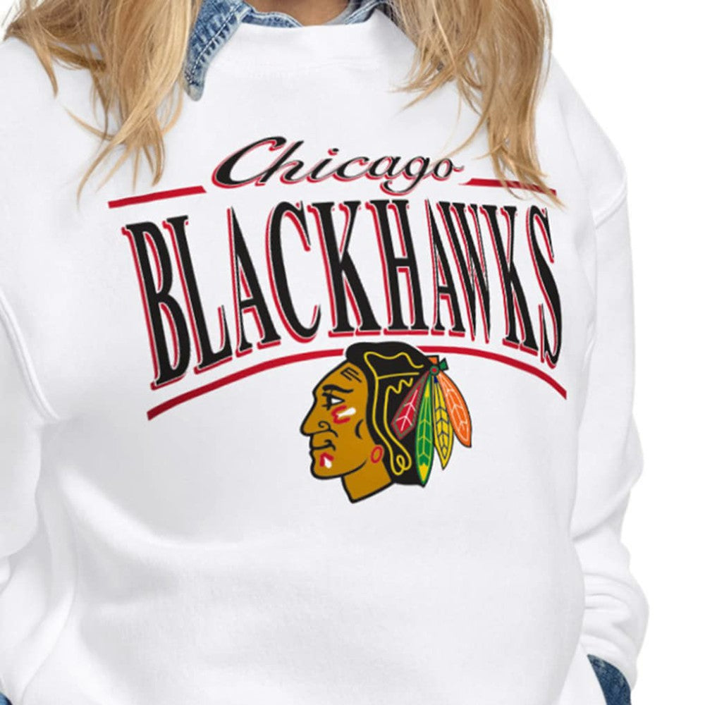 Chicago Blackhawks Starter Women's Arch Stripe Fleece Sweatshirt Outlet