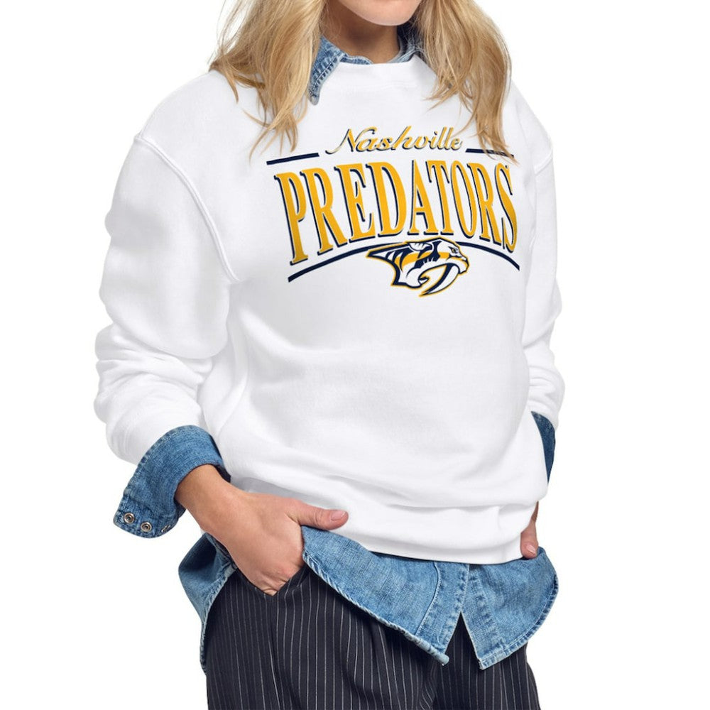 Nashville Predators Starter Women's Arch Stripe Fleece Sweatshirt On Sale