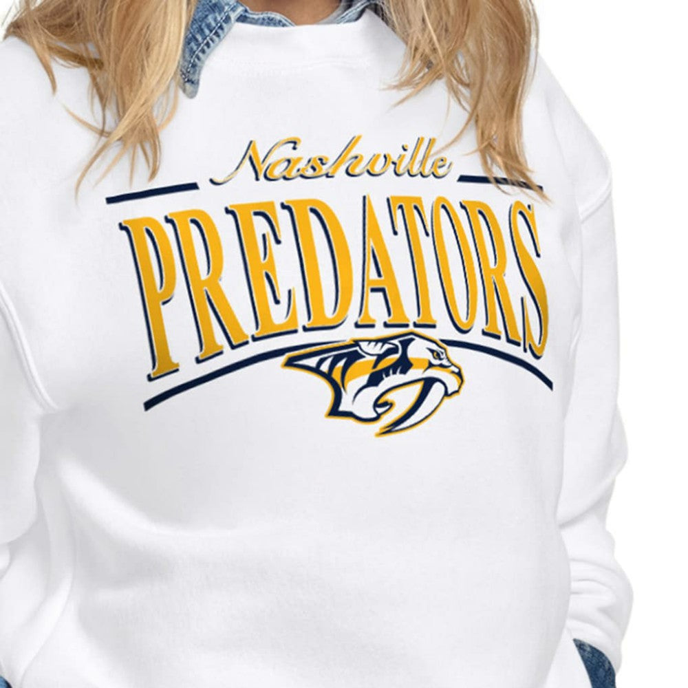 Nashville Predators Starter Women's Arch Stripe Fleece Sweatshirt On Sale