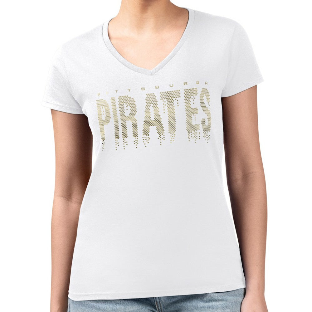 Pittsburgh Pirates G-III 4Her by Carl Banks Women's Metallic Drop Lightweight V-Neck T-Shirt | MLB Shop