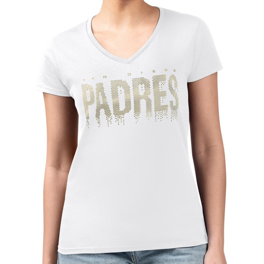 San Diego Padres G-III 4Her by Carl Banks Women's Metallic Drop Lightweight V-Neck T-Shirt | MLB US