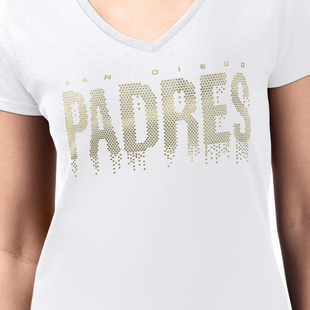 San Diego Padres G-III 4Her by Carl Banks Women's Metallic Drop Lightweight V-Neck T-Shirt | MLB US