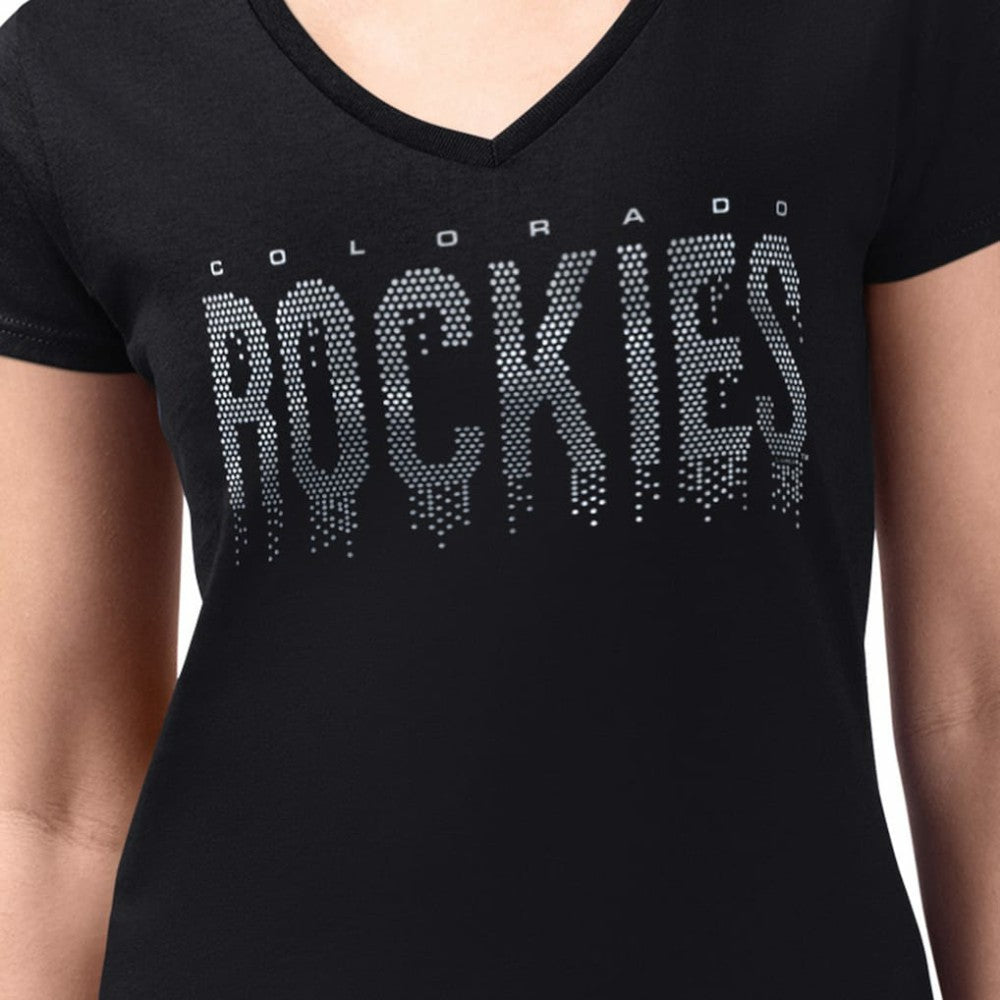 Colorado Rockies G-III 4Her by Carl Banks Women's Metallic Drop Lightweight V-Neck T-Shirt | MLB Shop
