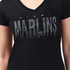 Miami Marlins G-III 4Her by Carl Banks Women's Metallic Drop Lightweight V-Neck T-Shirt | MLB For sale