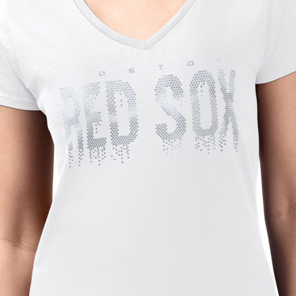 Boston Red Sox G-III 4Her by Carl Banks Women's Metallic Drop Lightweight V-Neck T-Shirt | MLB Discount