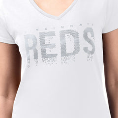 Cincinnati Reds G-III 4Her by Carl Banks Women's Metallic Drop Lightweight V-Neck T-Shirt | MLB Outlet
